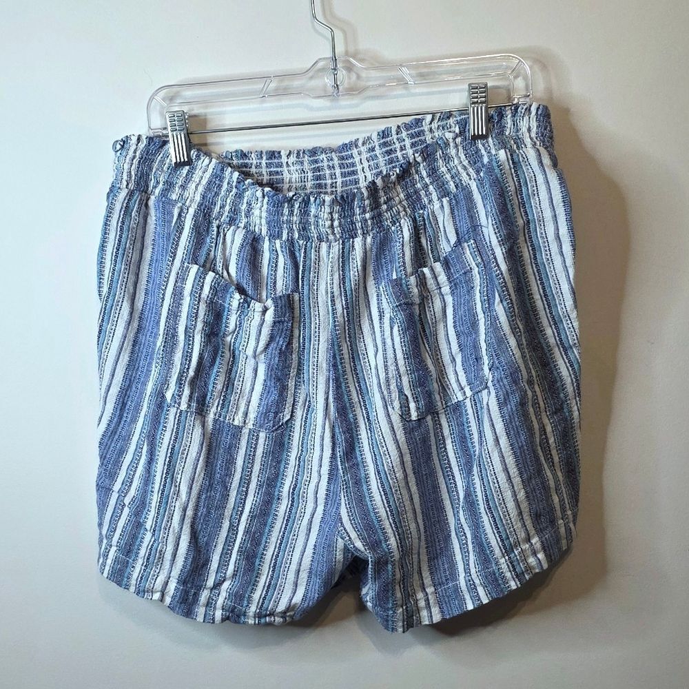 Briggs Blue and White Striped Linen Blend Shorts Elastic Waist Tassel Size XL - Picture 7 of 10
